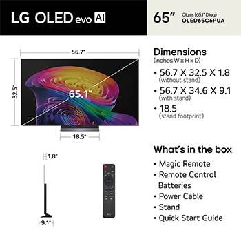 LG 65 Inch LG OLED evo AI C6 4K Smart TV 2026, OLED65C6PUA