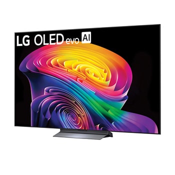 LG OLED evo AI C6 shown in front and side views highlights a 83-inch display with a 1842 mm-wide screen, an overall height of 1055 mm, and an ultra-slim 52.9 mm depth without a stand.