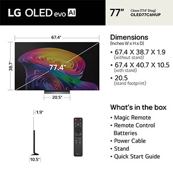 LG 77 Inch LG OLED evo AI C6 4K Smart TV 2026, OLED77C6HUP