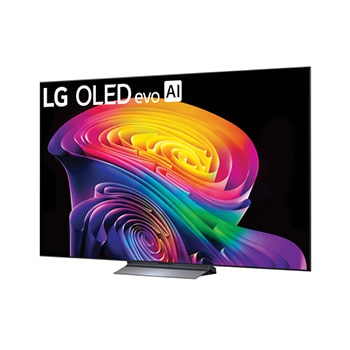 LG OLED evo AI C6 shown in front and side views highlights a 83-inch display with a 1842 mm-wide screen, an overall height of 1055 mm, and an ultra-slim 52.9 mm depth without a stand.