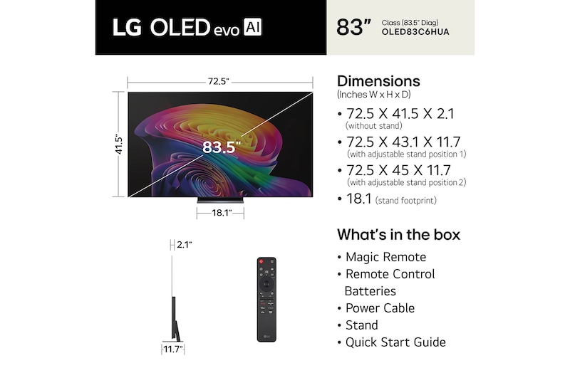 LG 83 Inch LG OLED evo AI C6 4K Smart TV 2026, OLED83C6HUP