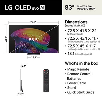 LG 83 Inch LG OLED evo AI C6 4K Smart TV 2026, OLED83C6HUP