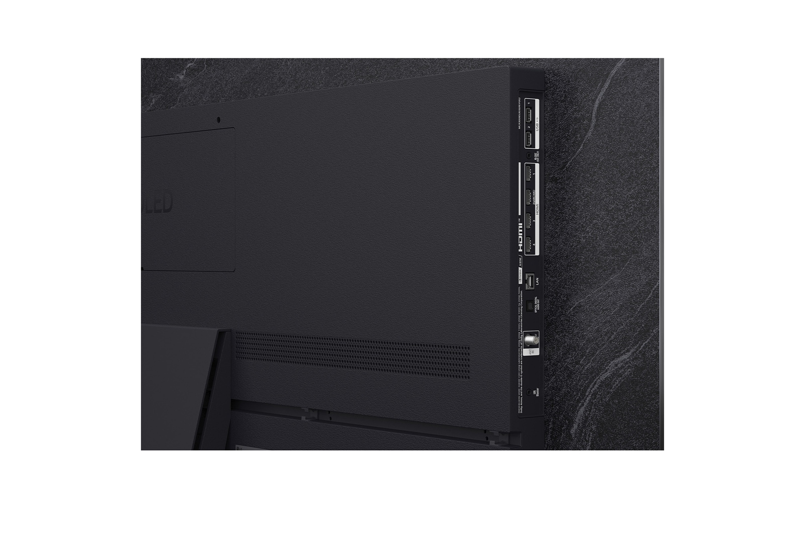 LG OLED evo AI C6 shows a split-screen planet-and-stars scene, comparing an anti-glare matte display with its Perfect Black & Perfect Color display for clearer picture quality in any light, supported by UL certification and Intertek certifications for color volume and color fidelity.