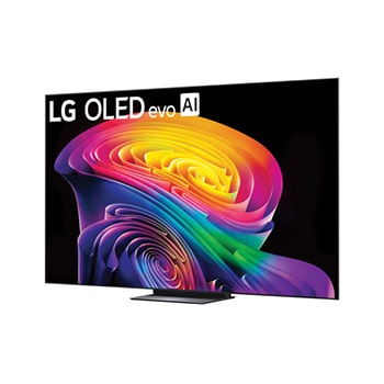 LG OLED evo AI C6 shown in front and side views highlights a 83-inch display with a 1842 mm-wide screen, an overall height of 1055 mm, and an ultra-slim 52.9 mm depth without a stand.