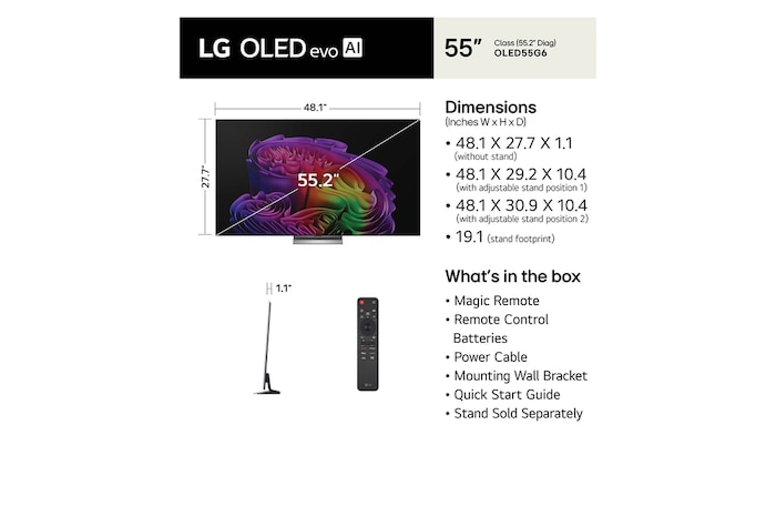 55 Inch LG OLED evo AI G6 4K Smart TV 2026