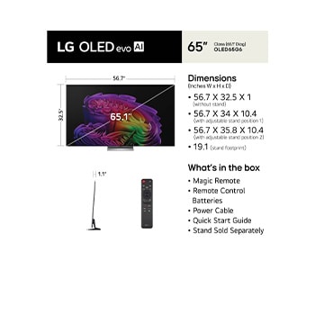 65 Inch LG OLED evo AI G6 4K Smart TV 2026