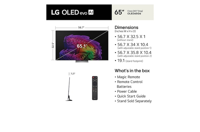 65 Inch LG OLED evo AI G6 4K Smart TV 2026