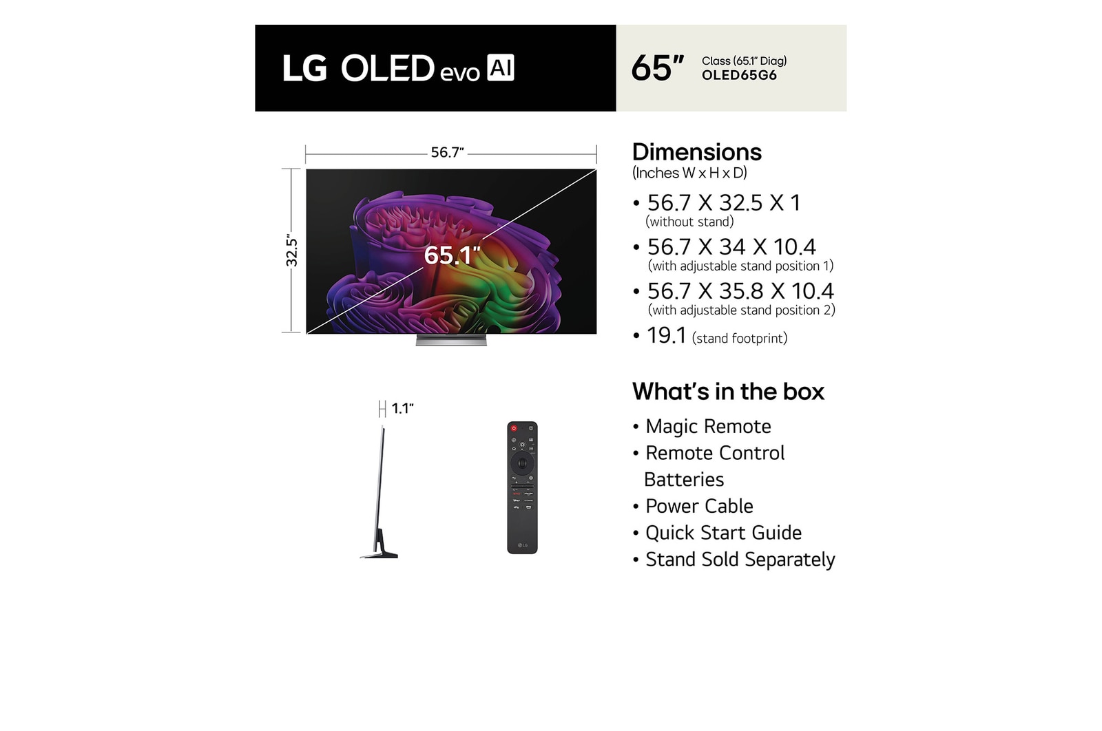 65 Inch LG OLED evo AI G6 4K Smart TV 2026