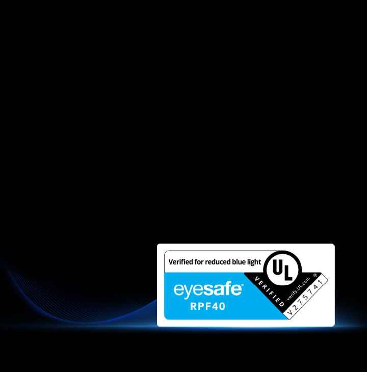 LG OLED evo AI W6 Wallpaper TV features the Eyesafe RPF 40 from UL certification badge, indicating verified reduced blue light performance.