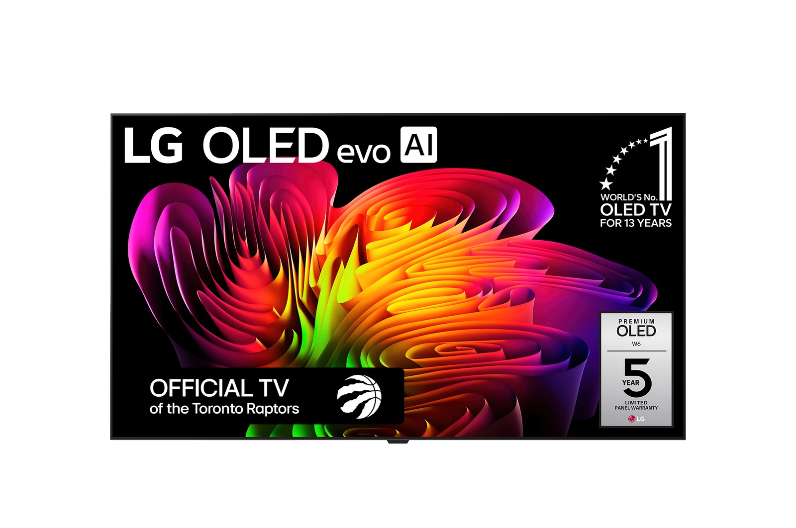 Front view of 77 inch Wallpaper TV LG OLED evo AI W6 4K Smart TV 2026 OLED77W6PUA