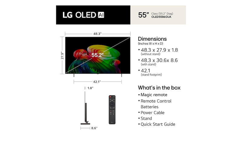 55 Inch LG OLED AI B6 4K Smart TV 2026