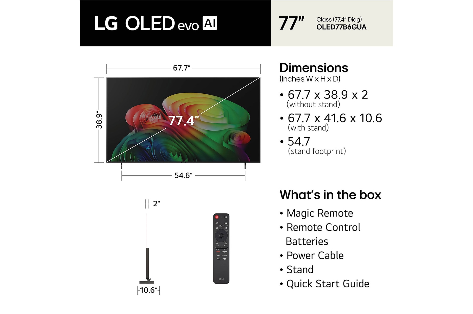 77 Inch LG OLED AI B6 4K Smart TV 2026