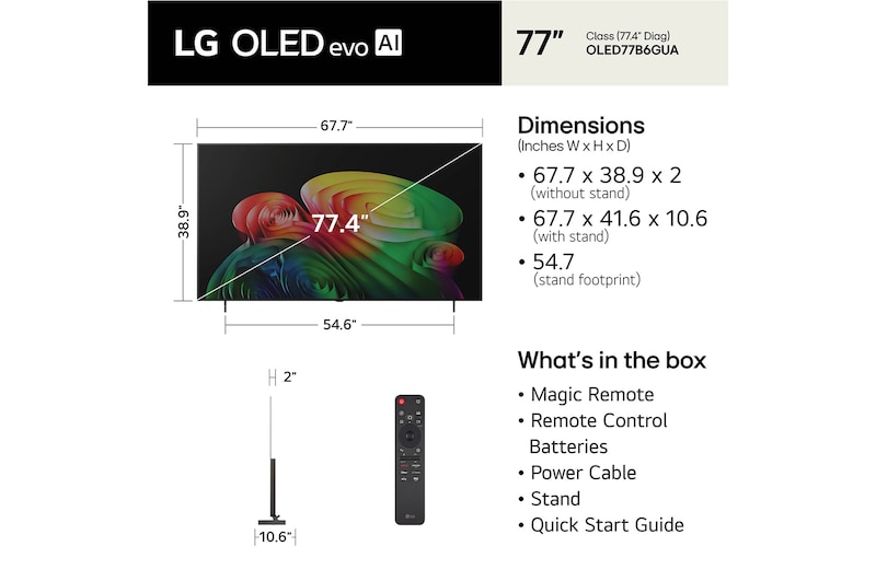77 Inch LG OLED AI B6 4K Smart TV 2026