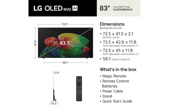 83 Inch LG OLED AI B6 4K Smart TV 2026