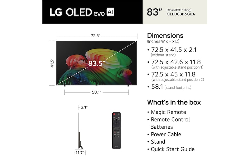 83 Inch LG OLED AI B6 4K Smart TV 2026