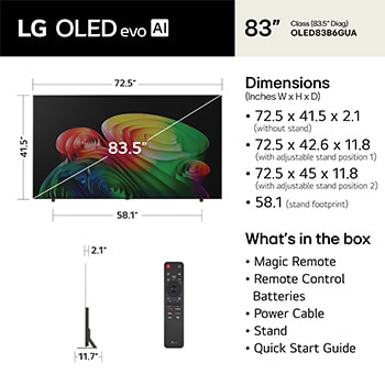 83 Inch LG OLED AI B6 4K Smart TV 2026