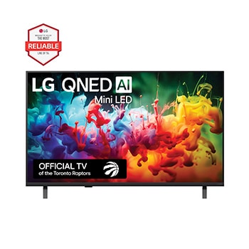 Front view of 43 inch LG QNED AI QNED75 Mini LED 4K Smart TV 2026 43QNED75BUA