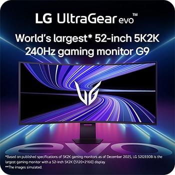 Right side view of a 52-inch UltraGear evo G9, 5K2K 240Hz Gaming Monitor with tilt adjustment  (52G930B)