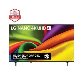 Vue avant de 43 inch LG NANO 4K UHD AI NU85 Smart TV 2026 43NU850BPUC