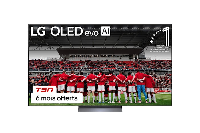 The front view of the LG OLED evo AI C6, released in 2026, displays an image of layered, multicolored forms, featuring Hyper Radiant Color Tech, Perfect Black & Perfect Color, along with the World’s No.1 OLED TV for 13 Years badge.