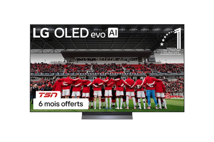 The front view of the LG OLED evo AI C6, released in 2026, displays an image of layered, multicolored forms, featuring Hyper Radiant Color Tech, Perfect Black & Perfect Color, along with the World’s No.1 OLED TV for 13 Years badge.
