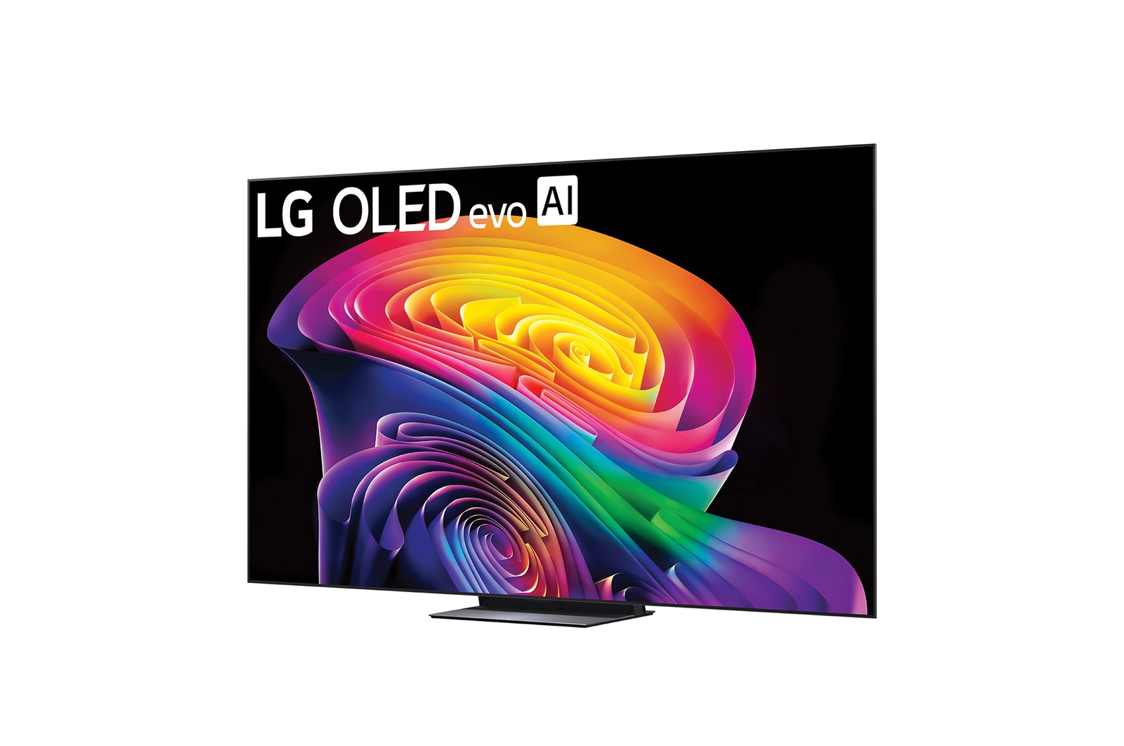 LG OLED evo AI C6 shown in front and side views highlights a 83-inch display with a 1842 mm-wide screen, an overall height of 1055 mm, and an ultra-slim 52.9 mm depth without a stand.