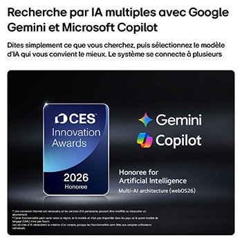 The 2026 CES Innovation Awards Honoree badge in the Artificial Intelligence category recognizes Multi-AI search with Google Gemini and Microsoft Copilot.