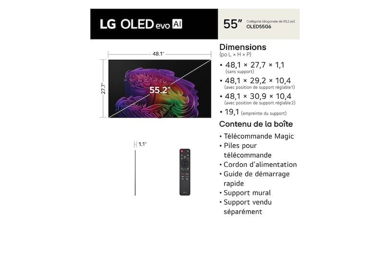 Téléviseur intelligent OLED evo G6 IA 4K de 55 po de LG 2026