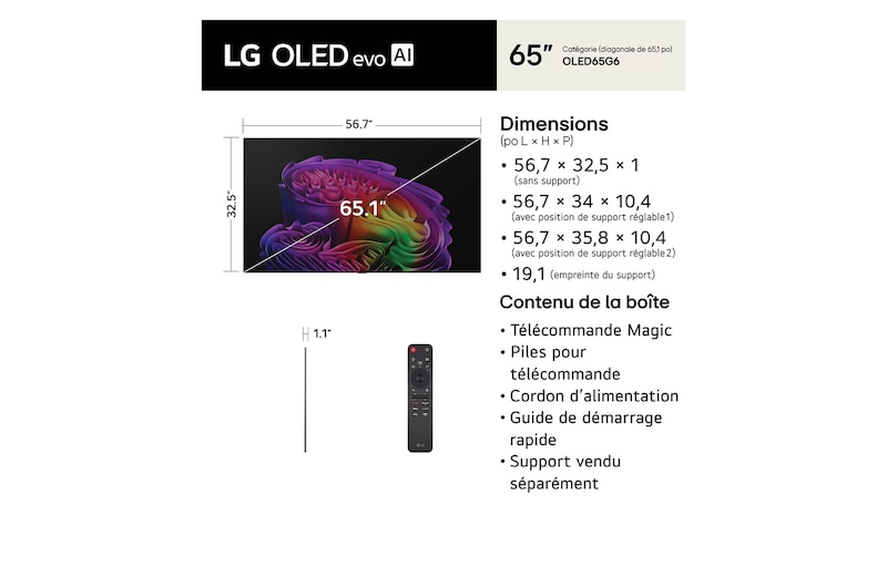 Téléviseur intelligent OLED evo G6 IA 4K de 65 po de LG 2026