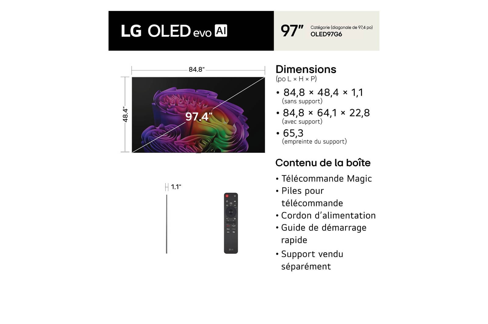 Téléviseur intelligent OLED evo G6 IA 4K de 97 po de LG 2026