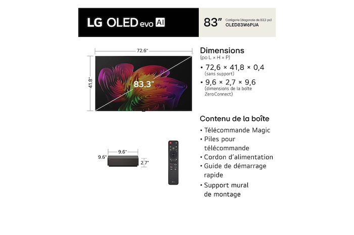 Téléviseur papier peint OLED evo IA W6 4K 2026 de 83 po de LG