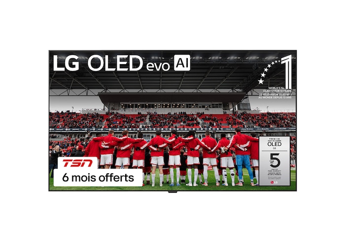 The front view of LG OLED evo AI W6 Wallpaper, released in 2026, displays a dynamic wave-like composition on screen, featuring Wallpaper Design, True Wireless Technology, Hyper Radiant Color Tech, and the World’s No.1 OLED TV for 13 Years badge.