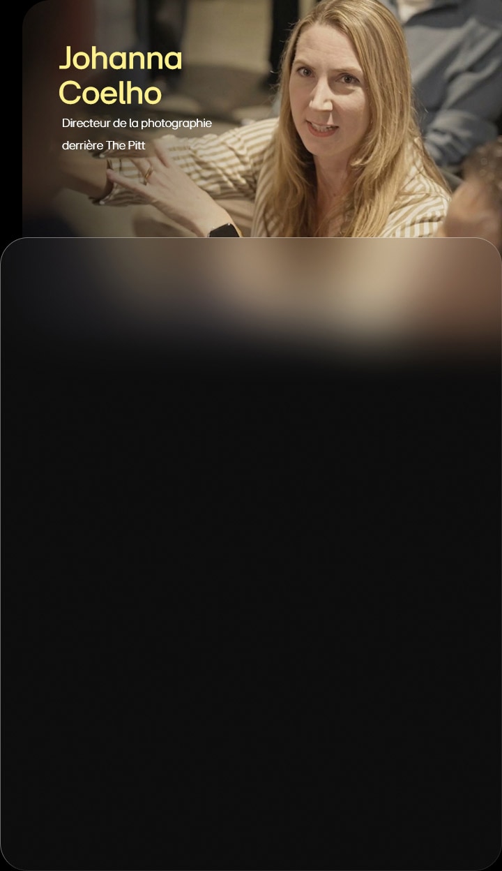 LG OLED evo TV présente une carte d’entrevue présentant Johanna Coelho, directrice de la photographie derrière The Pitt, expliquant pourquoi les cinéastes choisissent LG OLED evo et mettant un lien vers la vidéo d’entrevue complète.