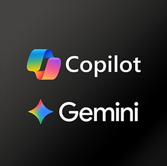 Das LG Gallery TV AI mit Rahmen LX7 ART TV mit dem preisgekrönten Multi AI webOS wird vor dunklem Hintergrund mit den Logos von Microsoft Copilot und Google Gemini präsentiert, was die Unterstützung von KI-Diensten anzeigt, die über die TV-Oberfläche zugänglich sind.