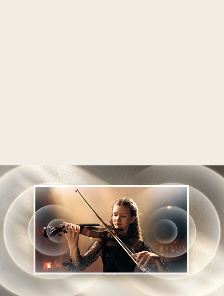 LG Gallery TV AI with frame LX7 ART TV delivers enhanced audio clarity with AI Clear Sound, as a violin performance plays on screen, creating a focused listening experience that feels like the audio comes directly from the TV.