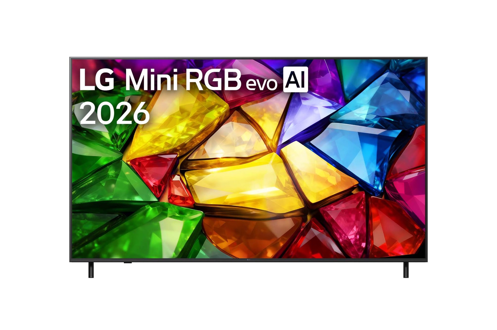 Vorderseite von 75 Zoll LG Mini RGB evo AI MRGB87 4K Smart TV 2026 75MRGB87B9B