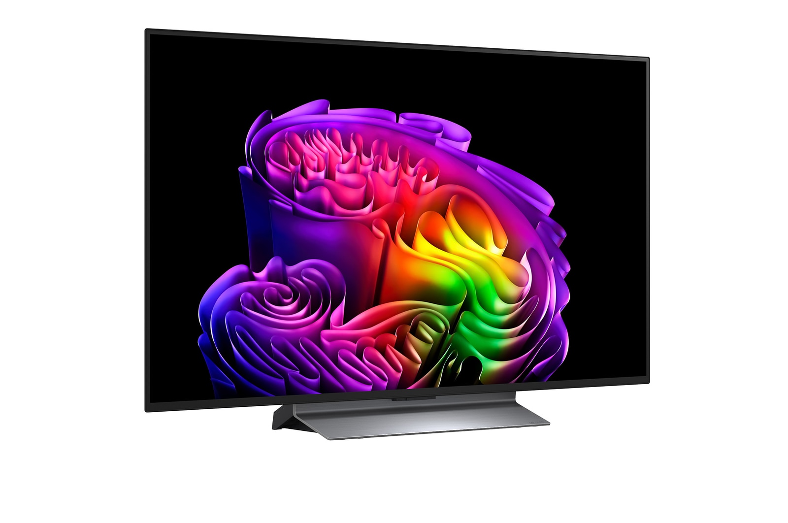 Das LG OLED evo AI G6 zeigt eine lebendige Sonnenuntergangsszene über dem Ozean, mit einer Soundbar und einem Lautsprecher unter dem Bildschirm, die einen ruhigen und stimmungsvollen Wohnbereich aufwerten.