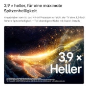 Das LG OLED evo AI G6 mit Brightness Booster Ultra zeigt eine dunkle Szene, in der sich die hell beleuchtete Silhouette eines Wals von leuchtenden Partikeln abhebt – es bietet eine 3,9-mal hellere Leuchtkraft mit klareren Details.
