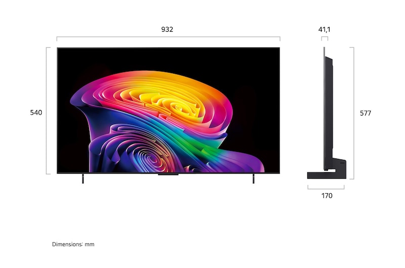 La vue avant de la LG OLED evo AI C6, lancée en 2026, affiche une image de formes multicolores superposées, avec un Noir parfait et une couleur parfaite, ainsi que le badge OLED TV n° 1 au monde pendant 13 ans.