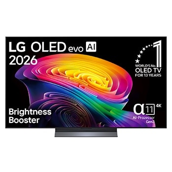 Vue avant de Smart TV LG OLED evo AI 4K C6 2026 55 pouces OLED55C67LA