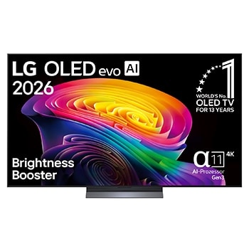 Vue avant de Smart TV LG OLED evo AI 4K C6 2026 65 pouces OLED65C67LA