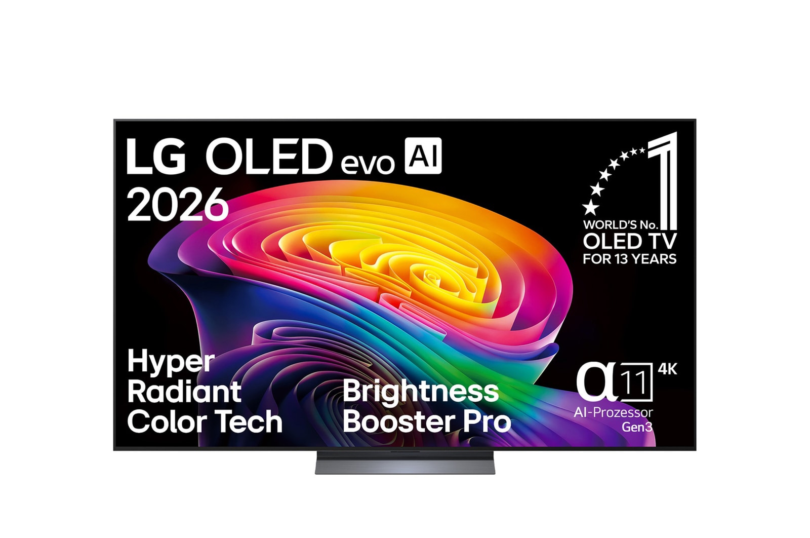 Vue avant de Smart TV LG OLED evo AI 4K C6 2026 77 pouces OLED77C67LA