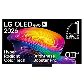Vue avant de Smart TV LG OLED evo AI 4K C6 2026 83 pouces OLED83C67LA