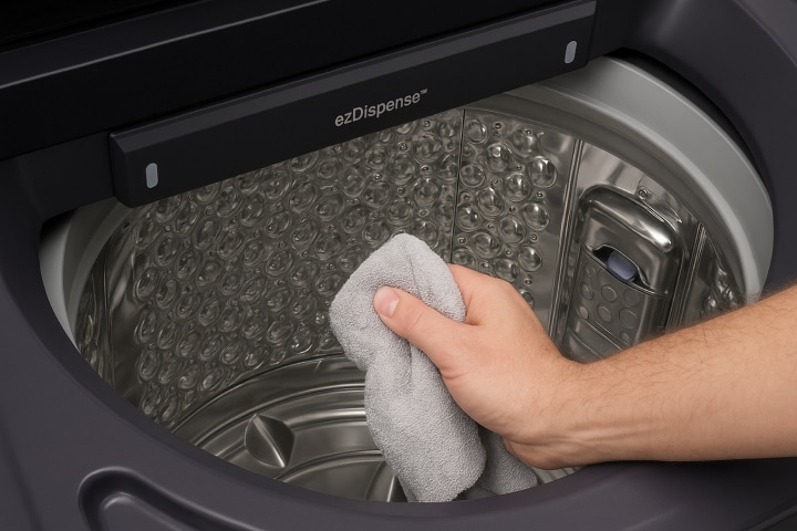 El tambor de la lavadora LG se limpia a mano con un paño suave