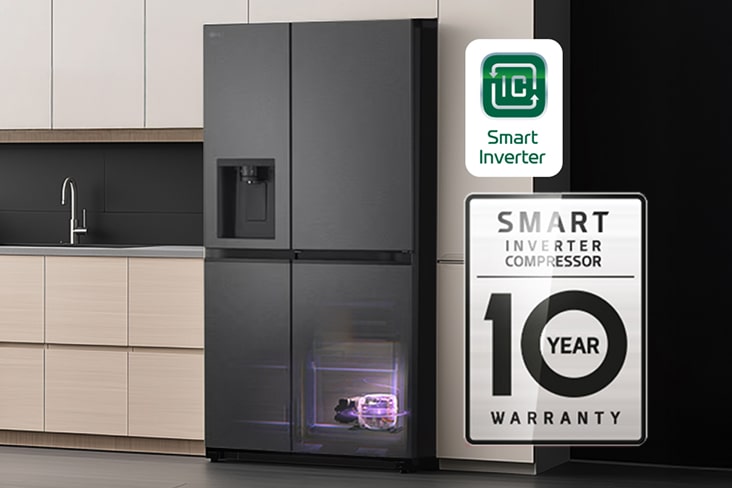 Refrigerador LG con Smart Inverter Compressor y garantía de 10 años ofrece durabilidad, funcionamiento silencioso y ahorro de energía.