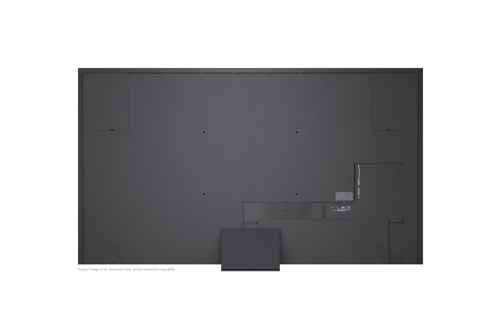 LG Micro RGB evo AI MRGB95 vyobrazený zepředu a z boku má 100" displej se šířkou 2230 mm, výškou obrazovky 1277 mm, výškou se stojanem 1374 mm, hloubkou 49,9 mm a půdorysem stojanu 1725 x 415 mm.