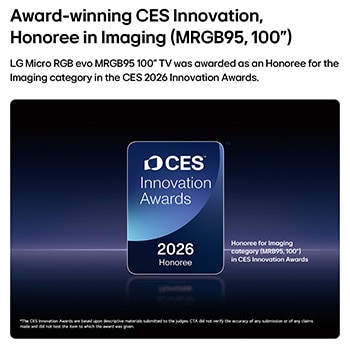 Ocenění 2026 CES Innovation Awards Honoree v kategorii Imaging za 100" displej MRGB95