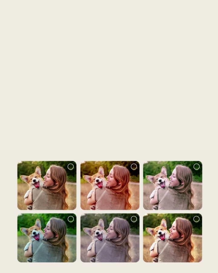 LG QNED evo AI QNED80/81/83 Mini LED s funkcí AI Picture Wizard zobrazuje několik verzí stejné fotografie uspořádaných do mřížky. To uživatelům umožňuje vybírat preferované možnosti, které slouží jako vodítko pro vytváření personalizovaných obrázků na obrazovce.