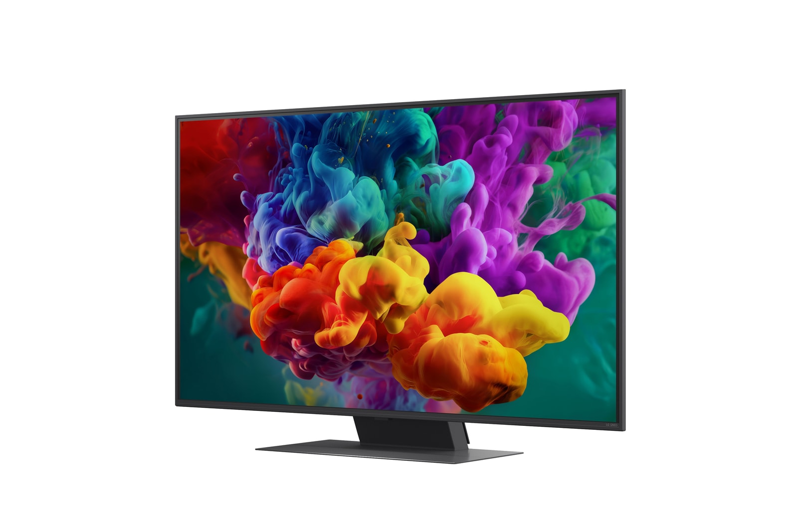 LG QNED evo AI QNED87/86/85 Mini LED vyobrazený zepředu a z boku má 50" displej s šířkou 1123 mm, výškou obrazovky 652 mm, výškou se stojanem 720 mm, hloubkou profilu 29,7 mm a půdorysem stojanu 941 x 257 mm.