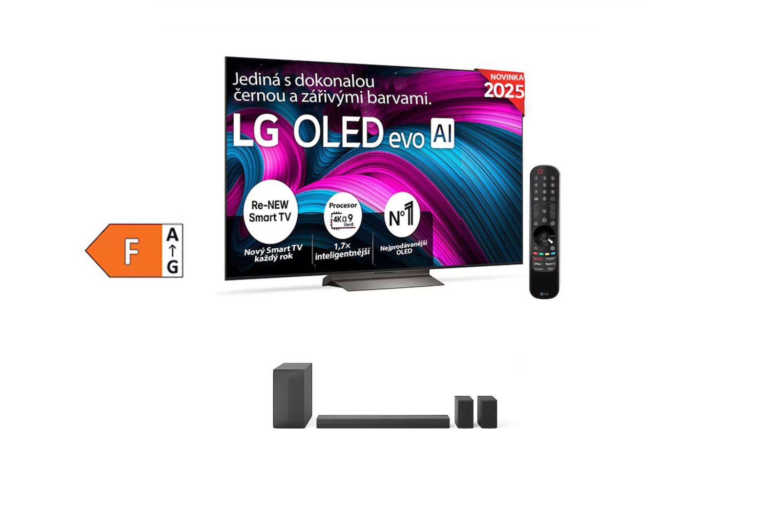 Čelní pohled na SET - LG OLED evo AI C5 4K Smart TV 2025 + 5.1 kanálový LG Soundbar se zadními reproduktory S60TR OLED48C5E.S60TR